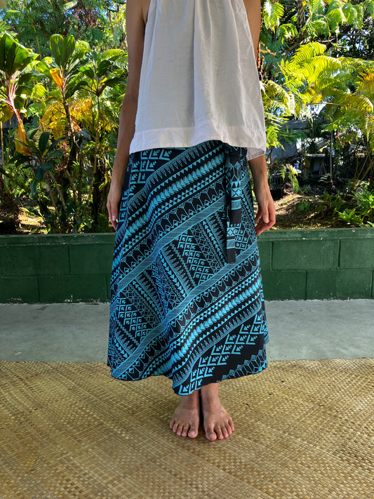 ラップスカート・タパストライプ(ブルー)/ポリコットン