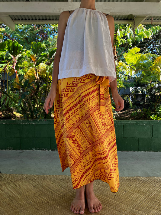 ラップスカート・タパストライプ(イエローレッド)/ポリコットン