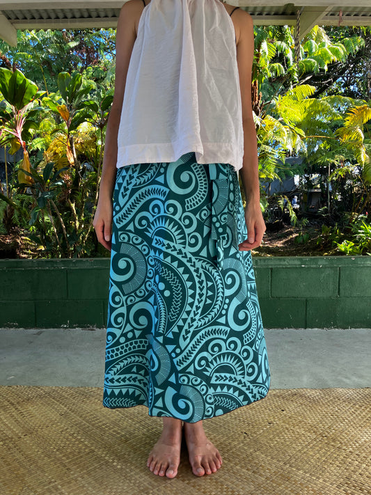 ラップスカート・トライバルスパイラル(ブルー)/ポリコットン