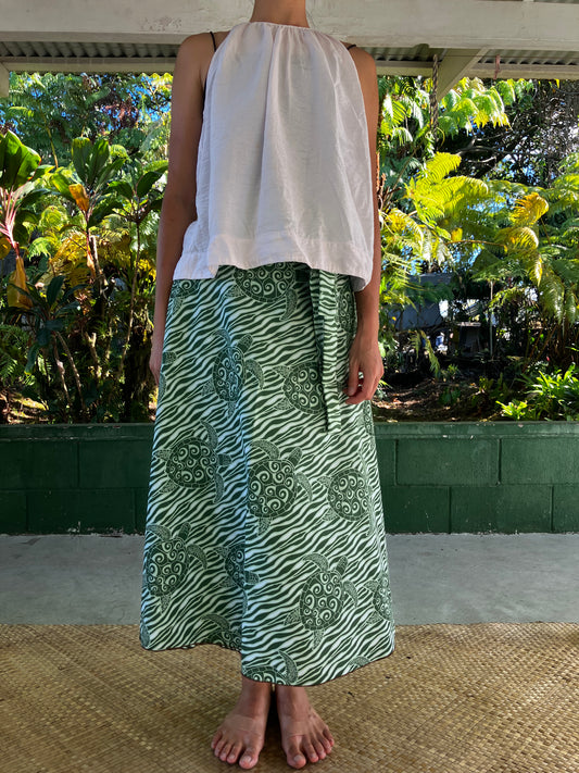 ラップスカート・グリーンホヌ/ポリコットン