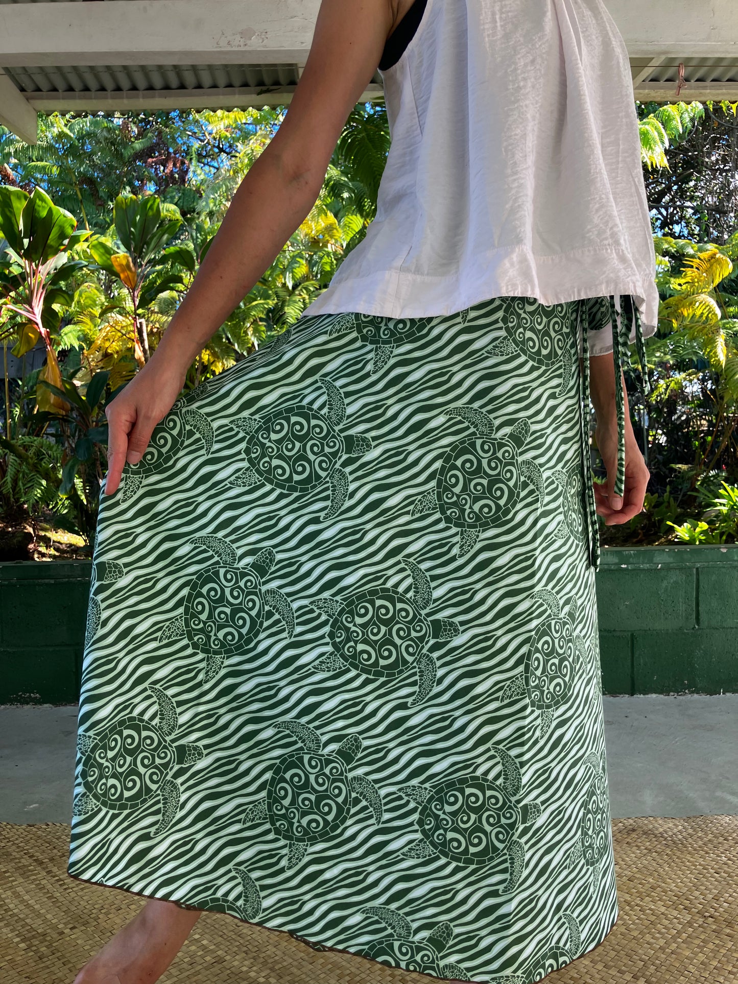 ラップスカート・グリーンホヌ/ポリコットン