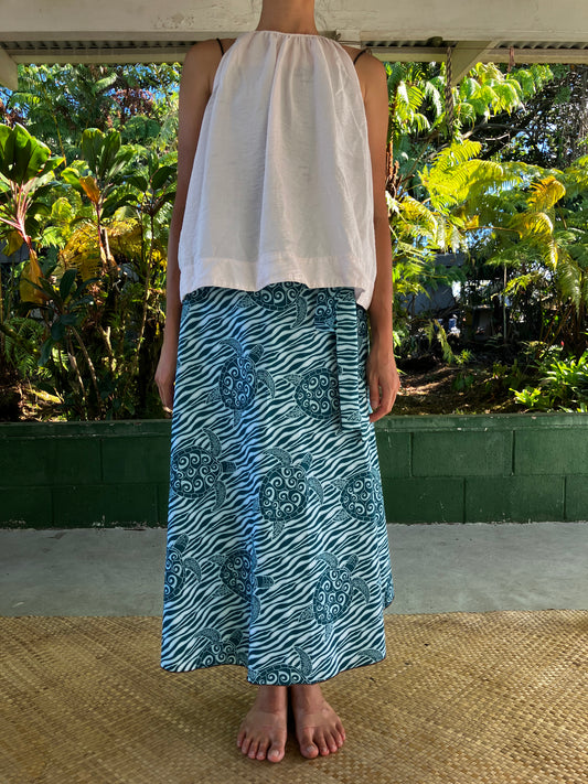 ラップスカート・ブルーホヌ/ポリコットン