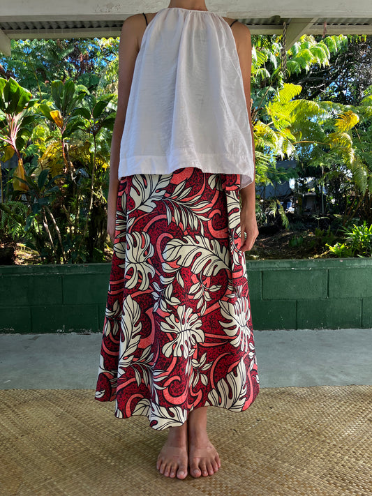 ラップスカート・レッドリーフ/ポリコットン