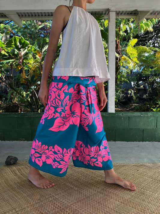 Hawaiian Pants・Hibiscus (Pink & Turquoise) / Poly Cotton