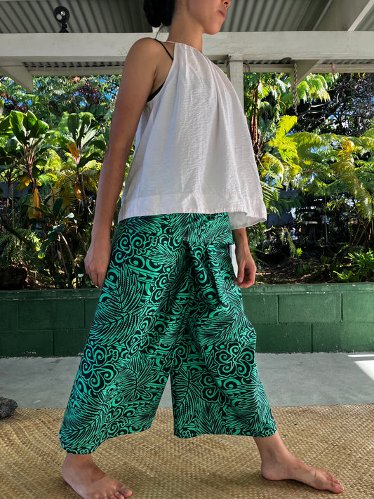 Hawaiian Pants・Tribal Spiral (Green) / Poly Cotton