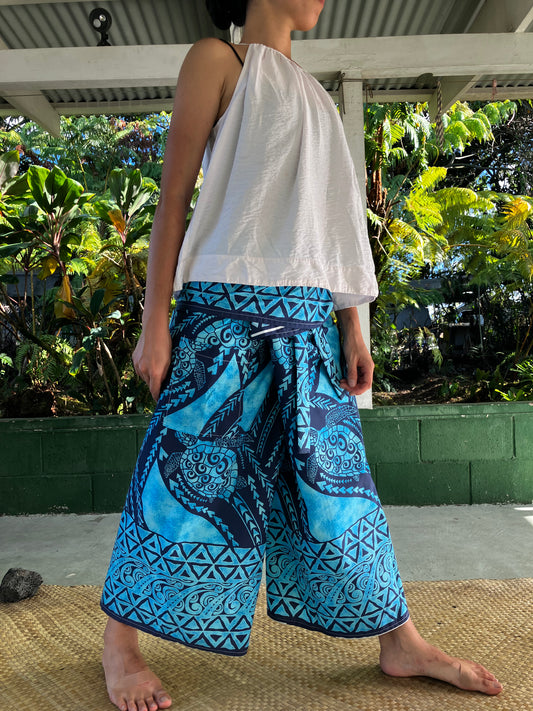 Hawaiian Pants・Honu & Tapa (Blue) / Poly Cotton