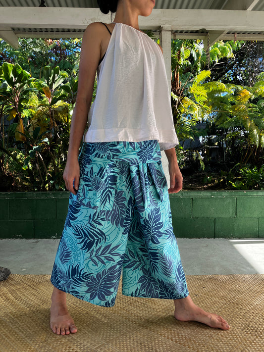 Hawaiian Pants・Blue Leaf / Poly Cotton