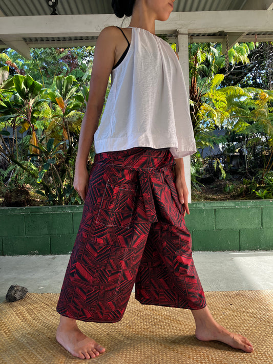 Hawaiian Pants・Red Tapa/ Poly Cotton