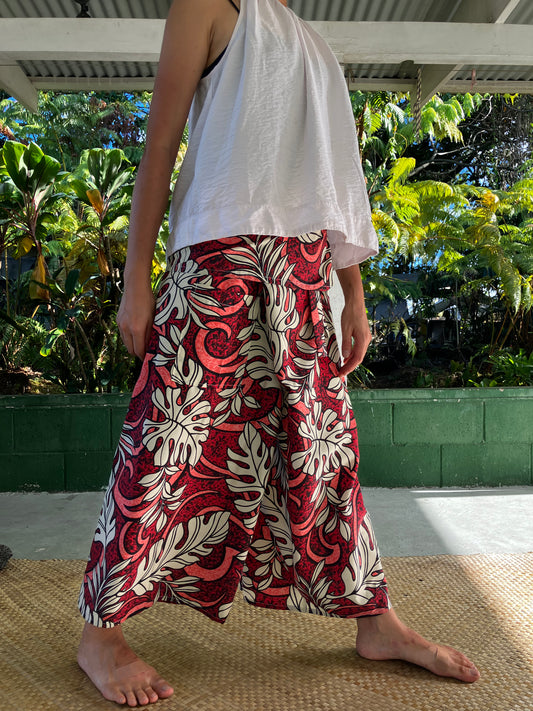 Hawaiian Pants・Red Leaf/ Poly Cotton