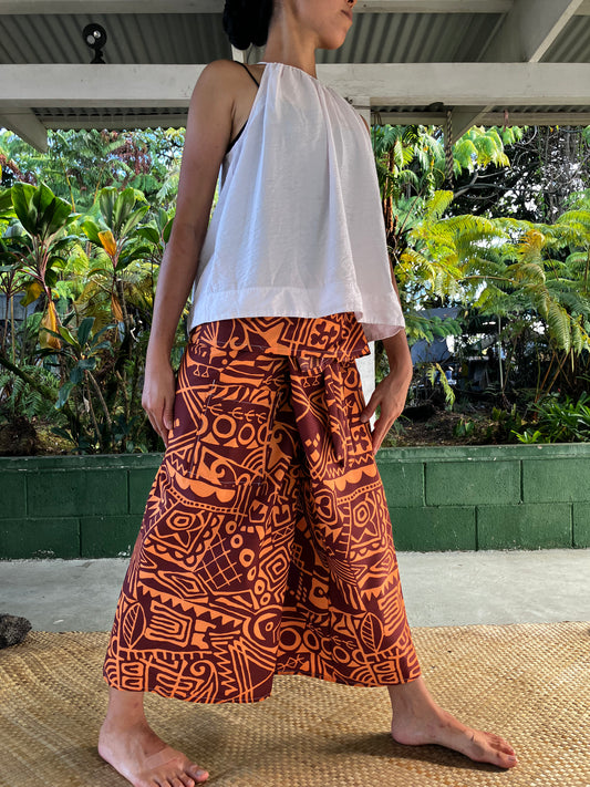 Hawaiian Pants・Orange Tapa/ Poly Cotton