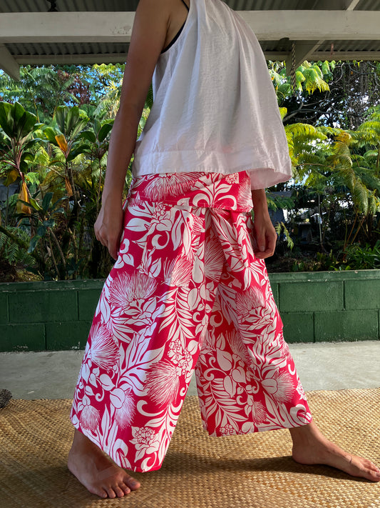 Hawaiian Pants・Red Lehua/ Poly Cotton