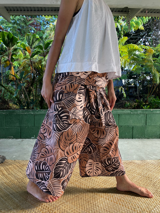 Hawaiian Pants・Brown Leaf/ Poly Cotton
