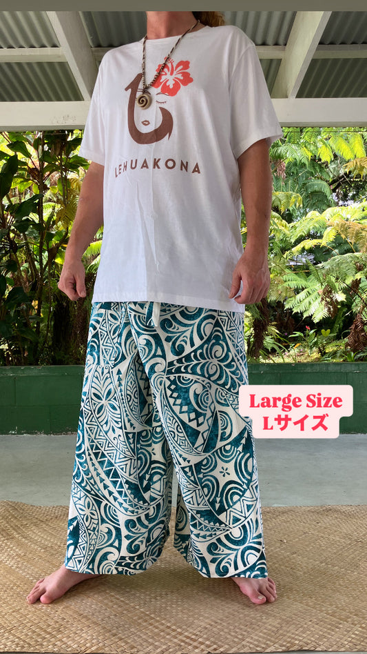 【Large Size】Hawaiian Pants・Turquoise Tribal/Cotton 100%