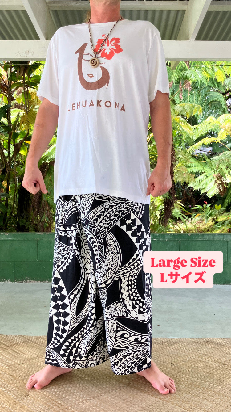 【Large Size】Hawaiian Pants・Black Tapa/Cotton 100%