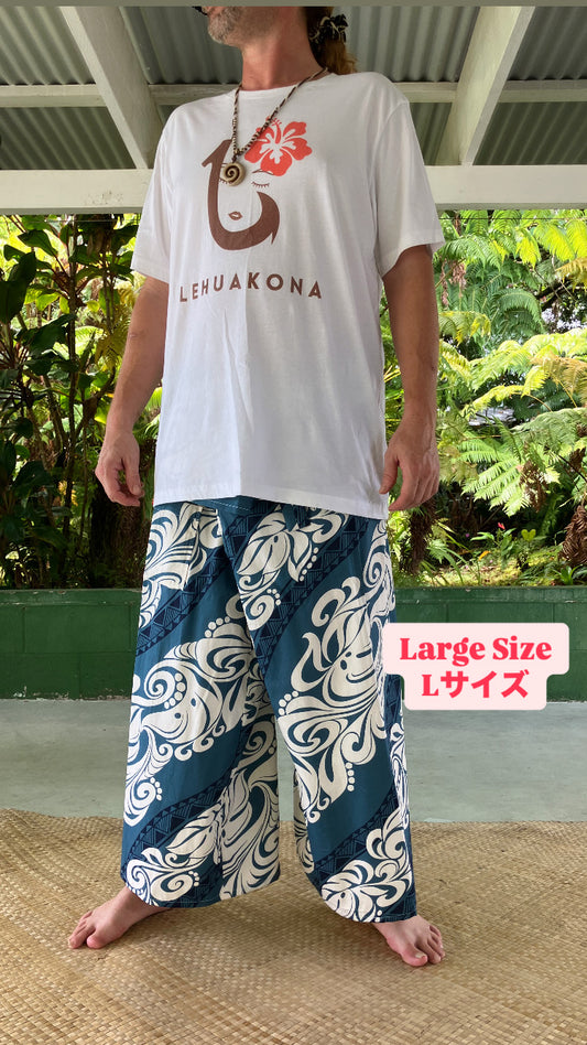 【Large Size】Hawaiian Pants・Blue Wave/Cotton 100%