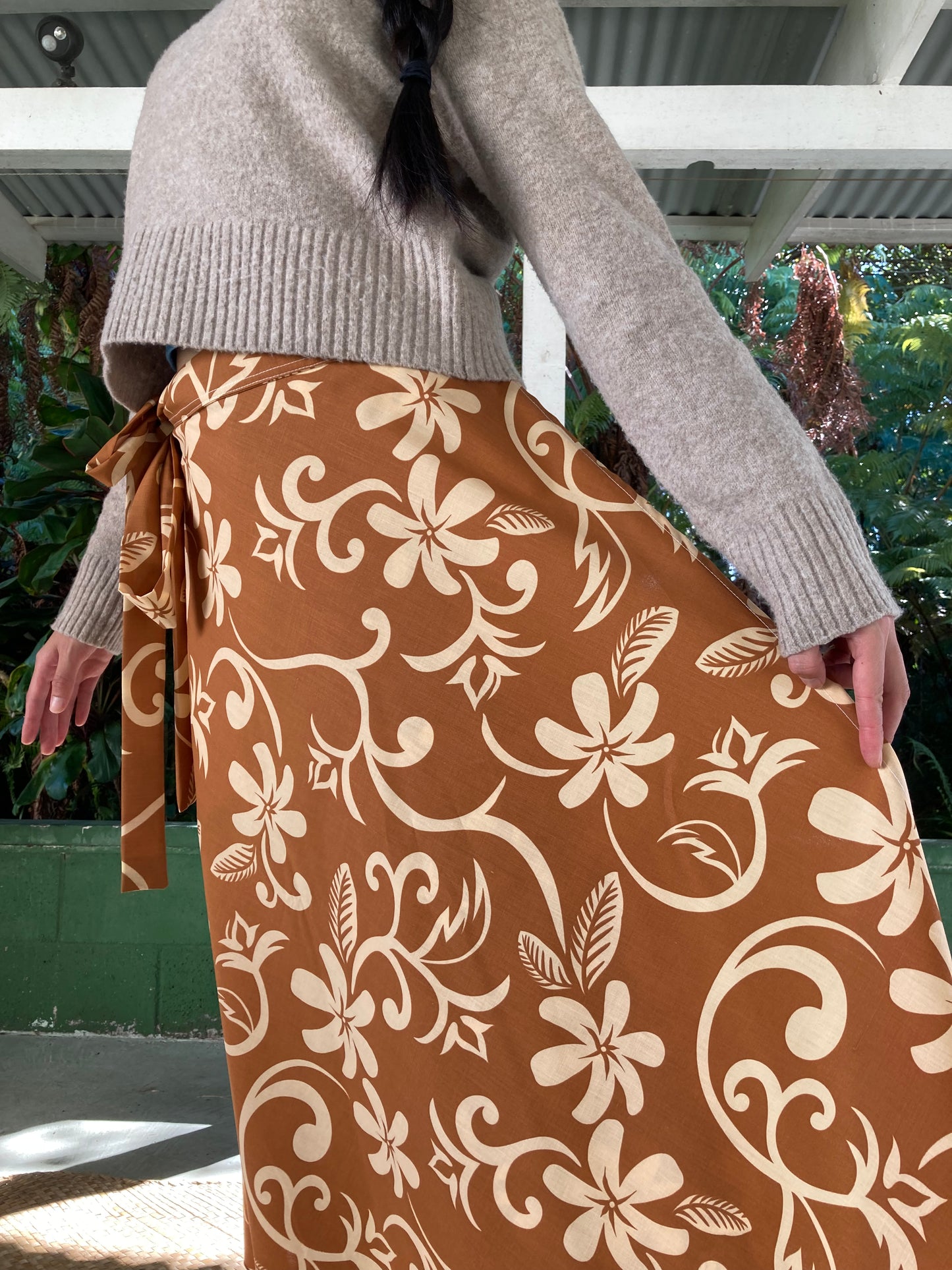 Hawaiian Wrap Skirt - Brown Melia