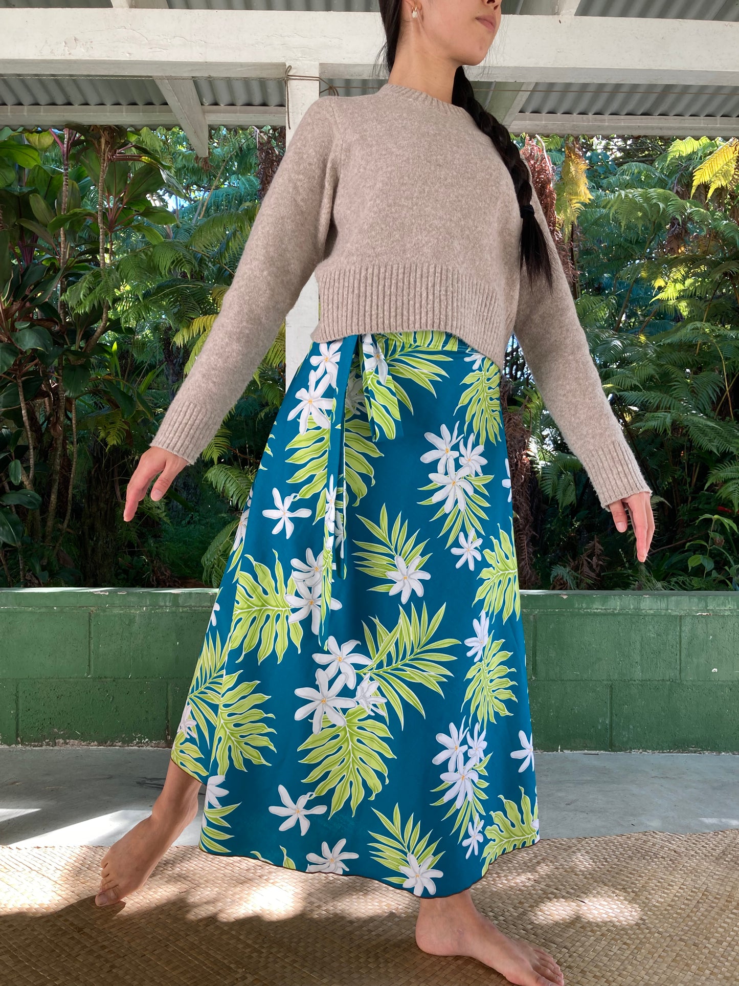Hawaiian Wrap Skirt - Green Tiare