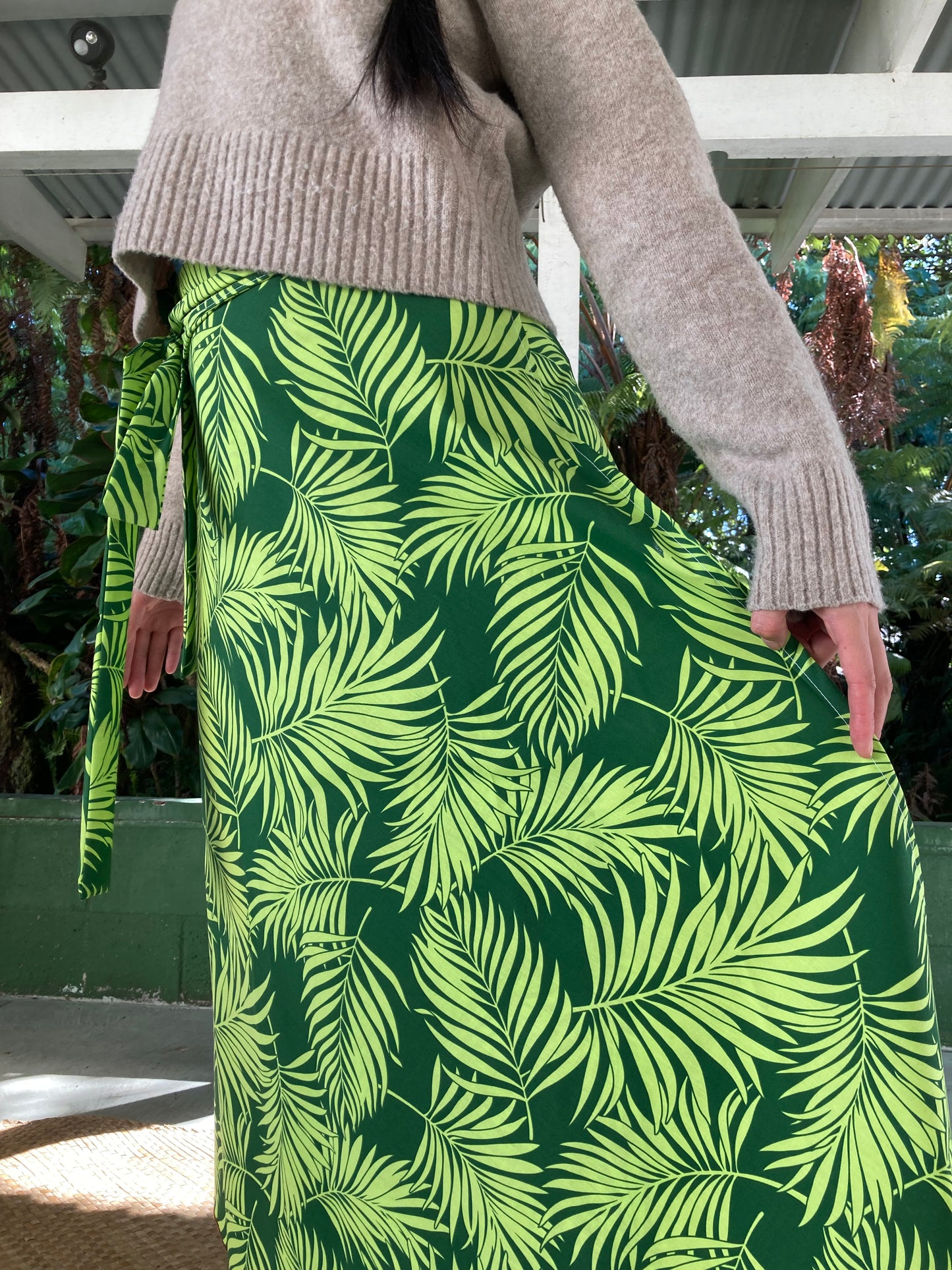 Hawaiian Wrap Skirt - Palm Green