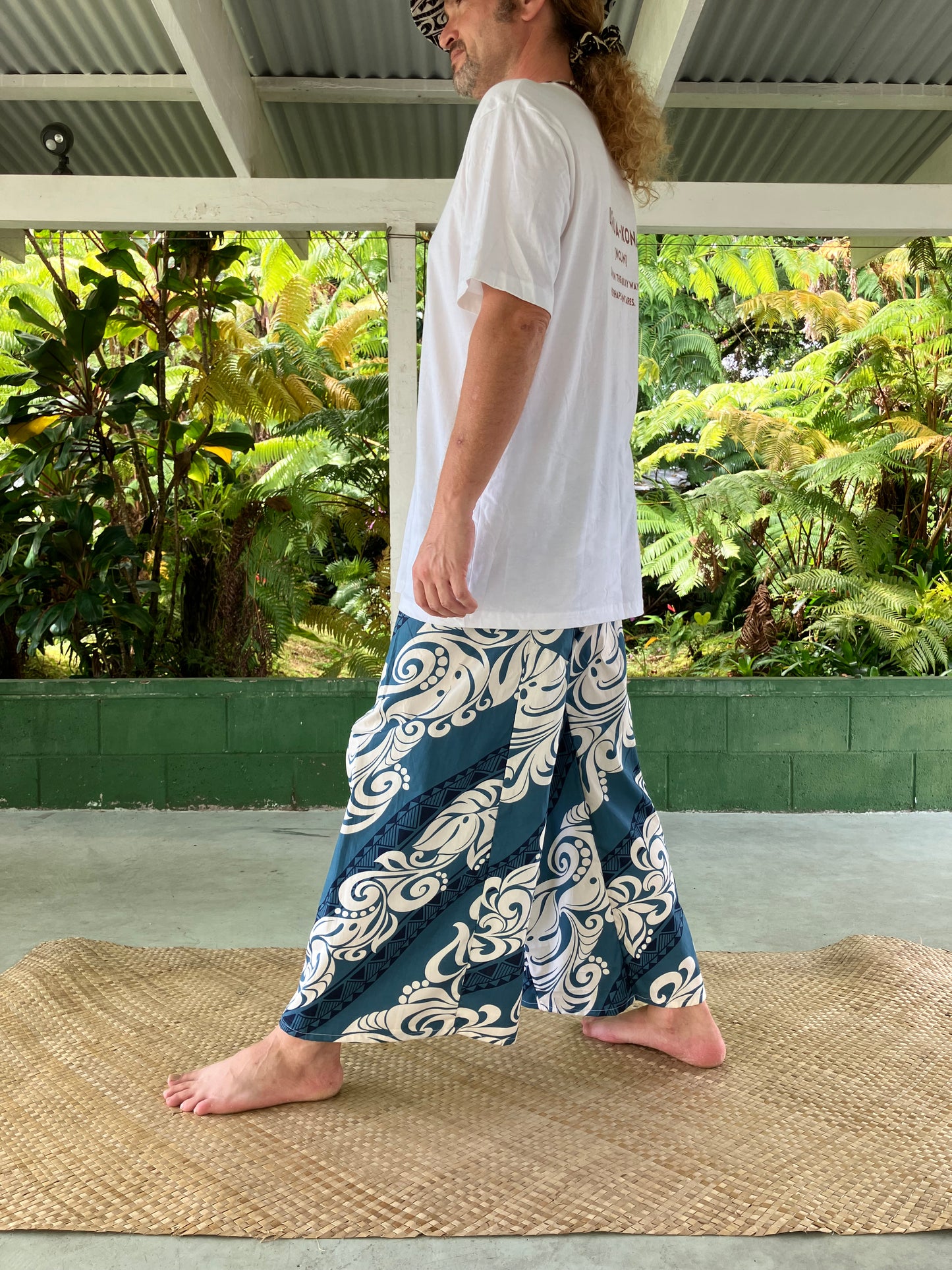 【Large Size】Hawaiian Pants・Blue Wave/Cotton 100%