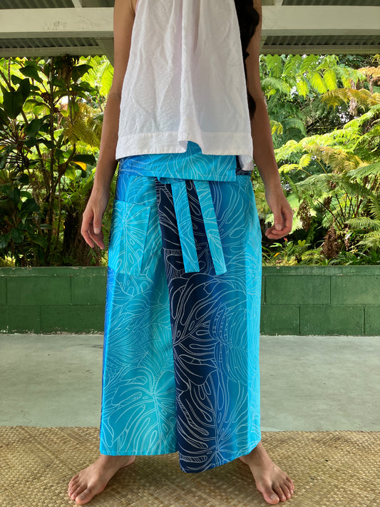 Hawaiian Pants・Blue Monstera/Cotton 100%