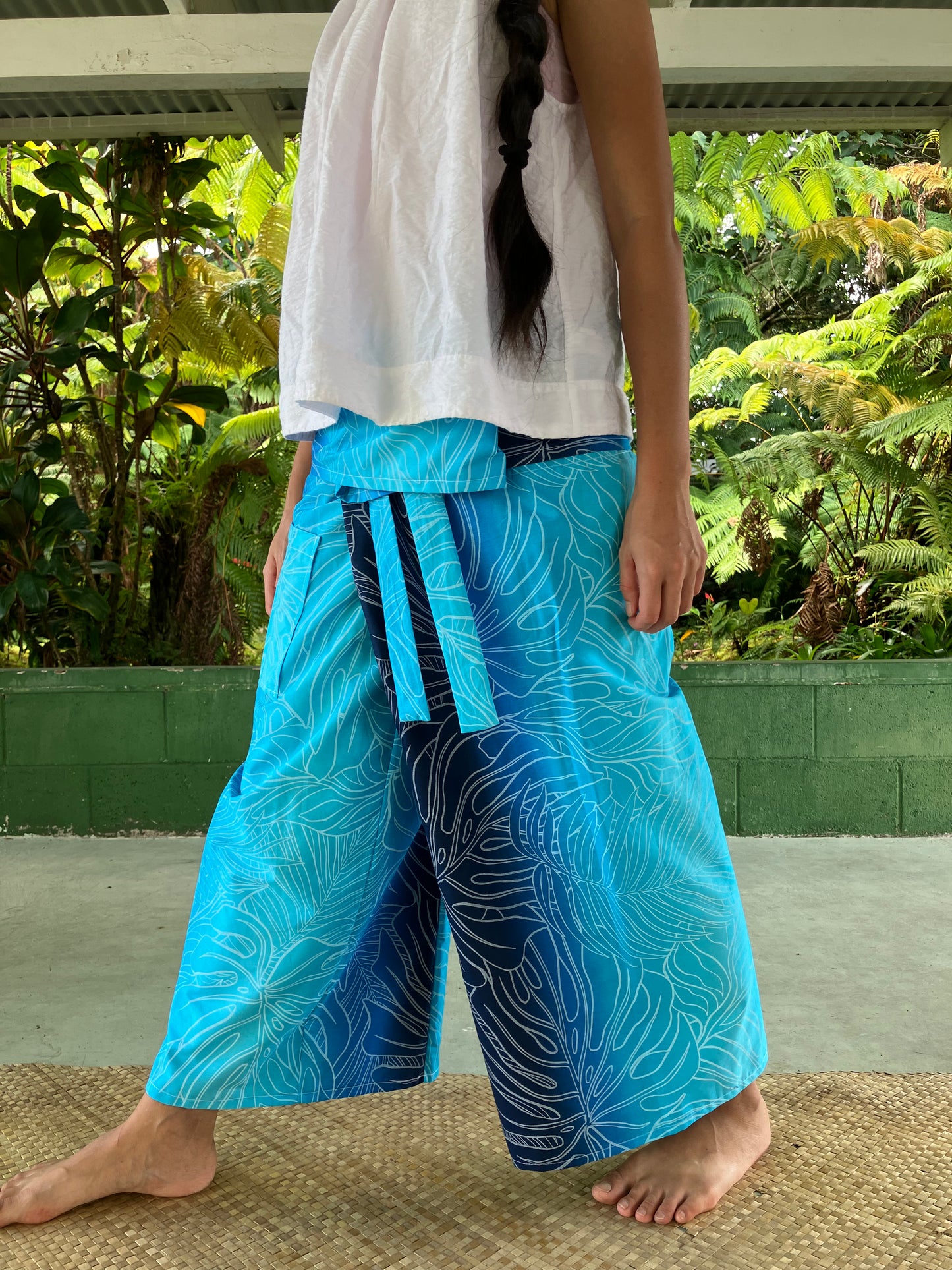 Hawaiian Pants・Blue Monstera/Cotton 100%