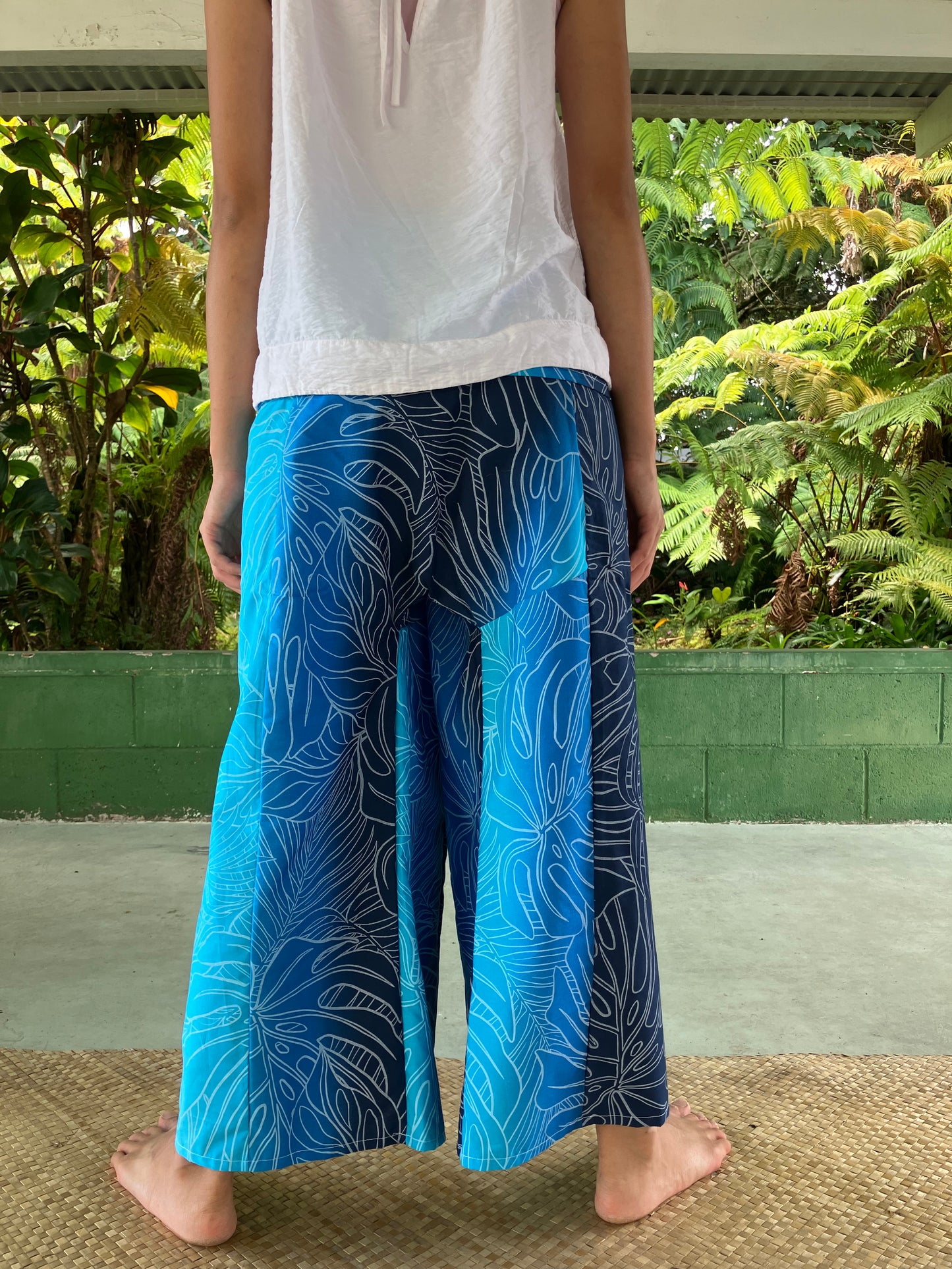 Hawaiian Pants・Blue Monstera/Cotton 100%