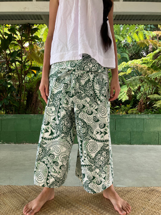 Hawaiian Pants・Green Honu/Cotton 100%