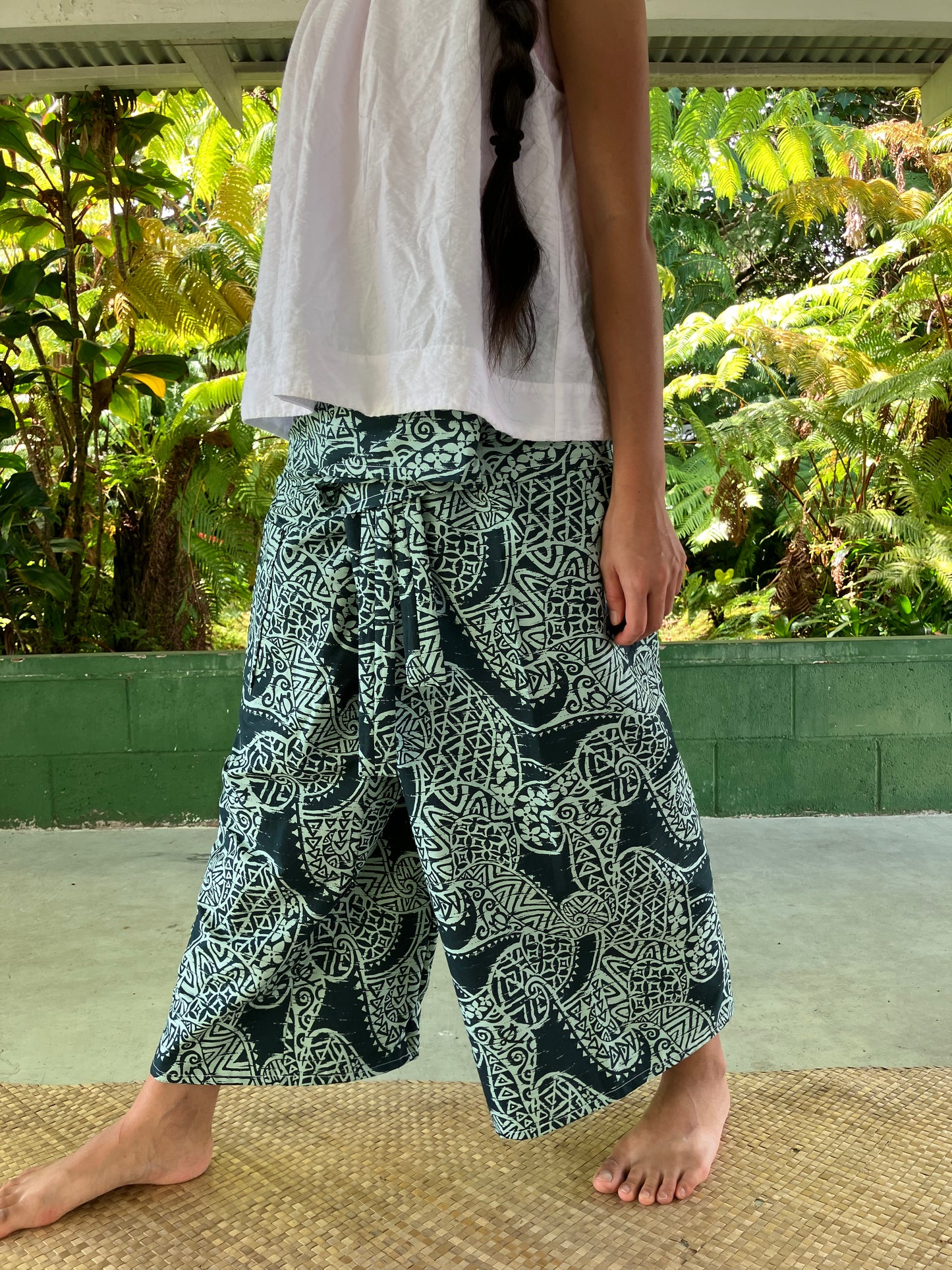 Hawaiian Pants・Green Spiral/Cotton 100%