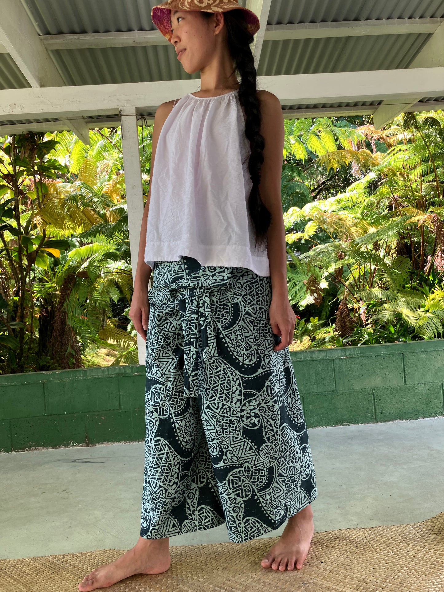 Hawaiian Pants・Green Spiral/Cotton 100%