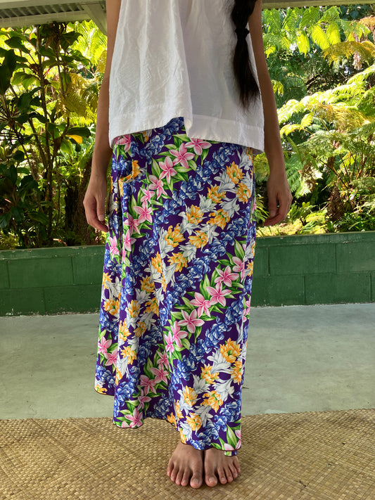 Hawaiian Wrap Skirt -Flower Stripe/ Cotton 100%