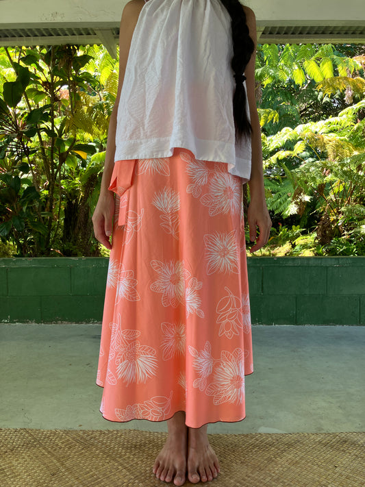 Hawaiian Wrap Skirt -Pink Lehua/ Cotton 100%