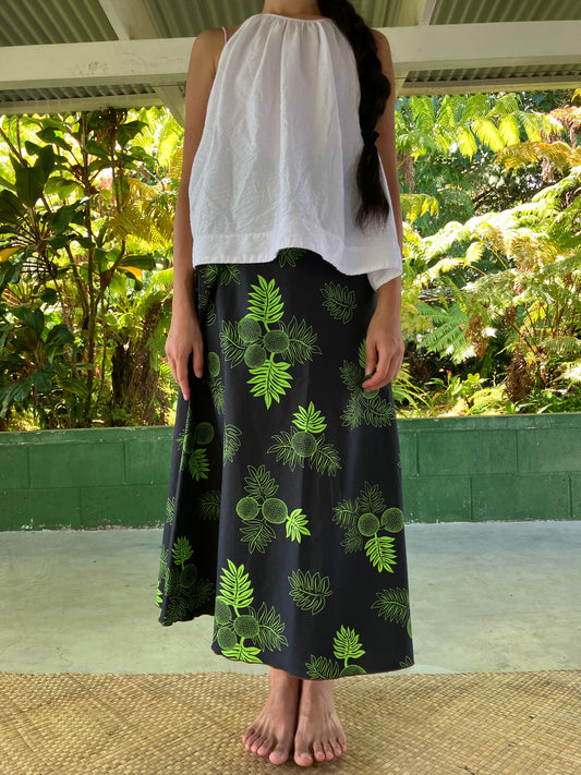 Hawaiian Wrap Skirt -Black 'Ulu/Cotton 100%