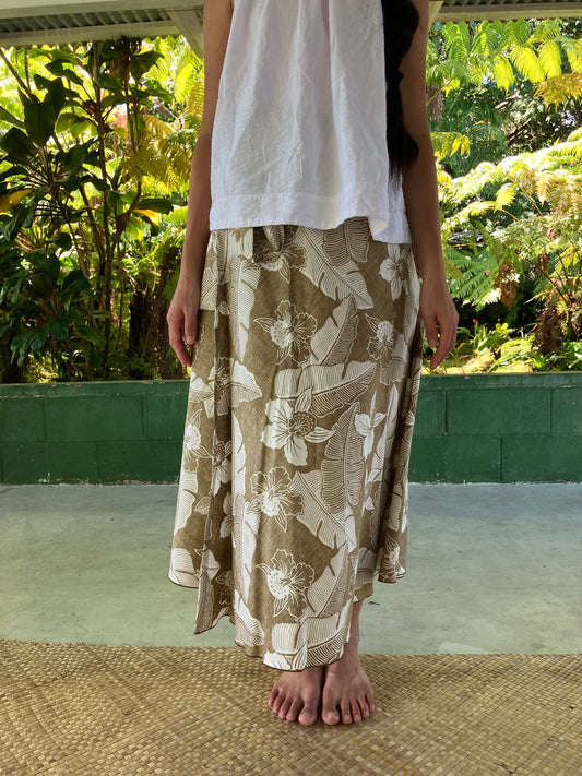 Hawaiian Wrap Skirt -Kahki Orchid/ Cotton 100%