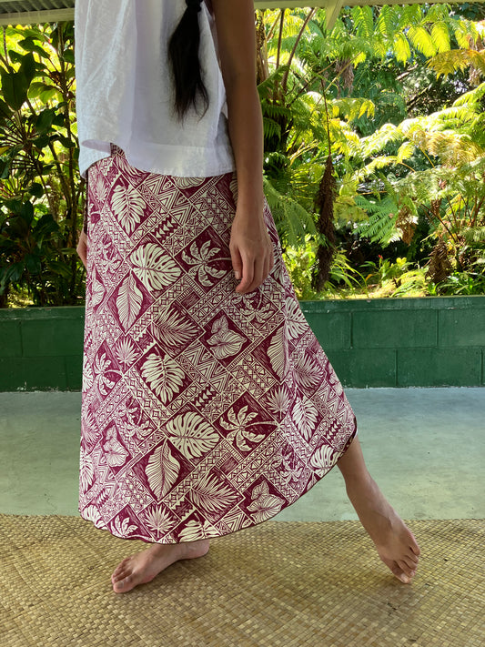 Hawaiian Wrap Skirt -Red leaf square/ Cotton 100%