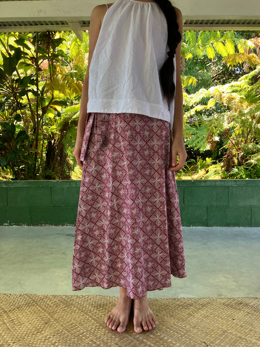 Hawaiian Wrap Skirt -'Olu'olu Red/Cotton 100%