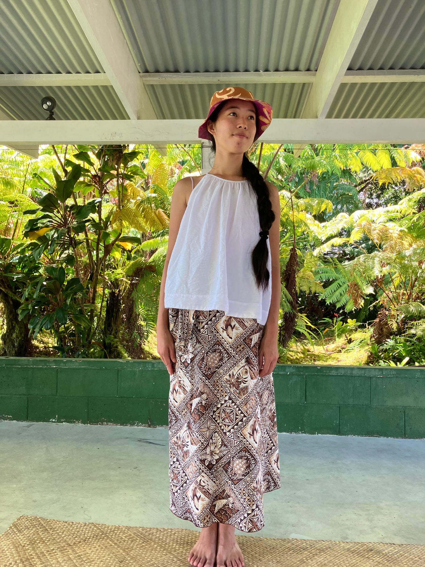 Hawaiian Wrap Skirt -Hawaiian Square (brown) /Cotton 100%