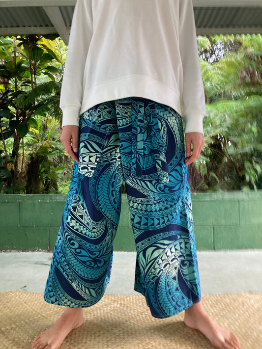 Hawaiian Pants・Blue Tapa /Cotton 100%