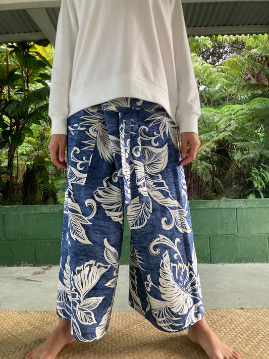 Hawaiian Pants・Blue Leaf /Cotton 100%