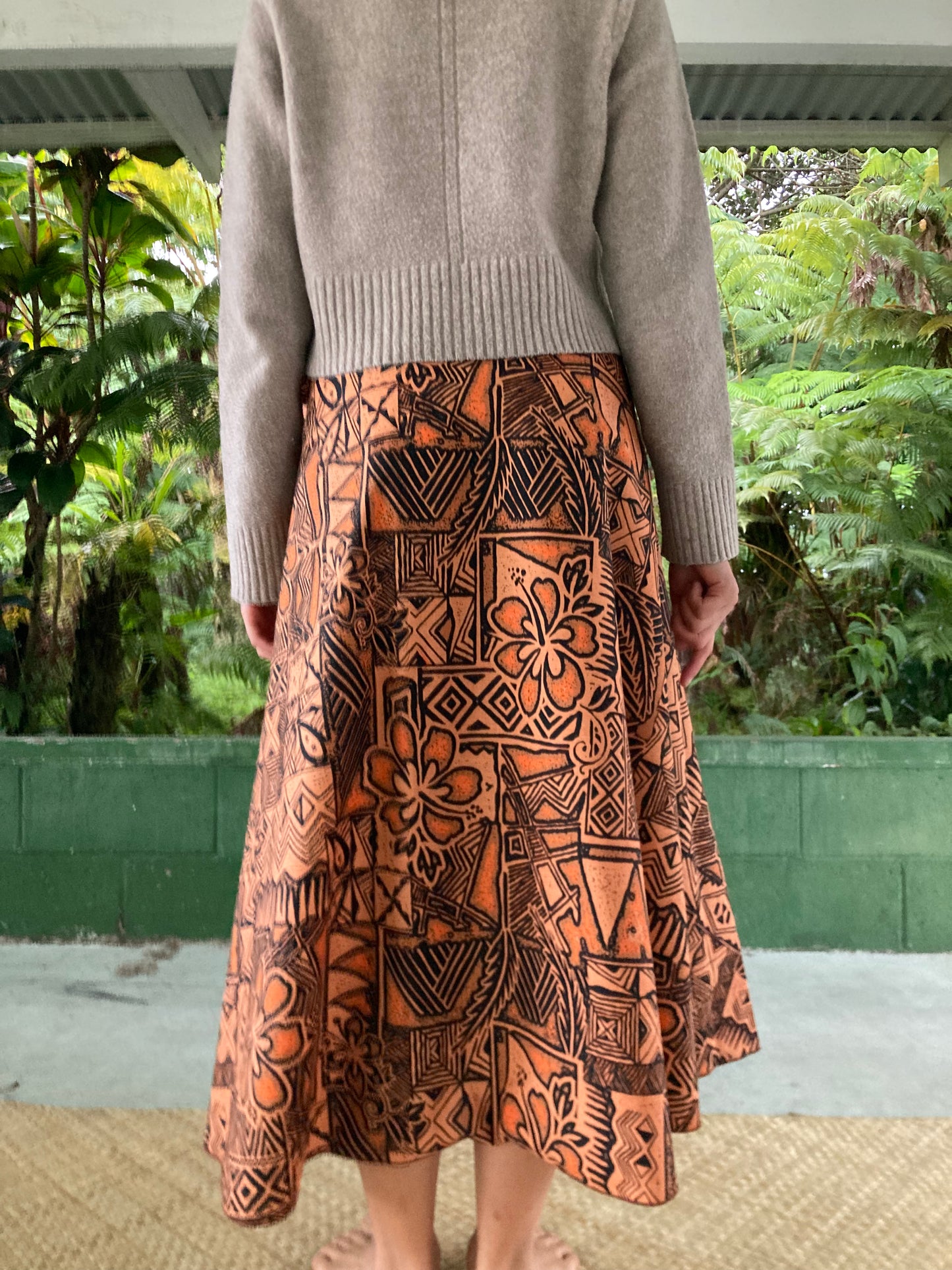 Hawaiian Wrap Skirt - Orange Hibiscus
