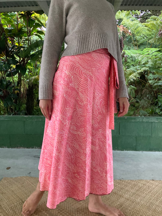 Hawaiian Wrap Skirt -Pink Wave(Cotton 100%)