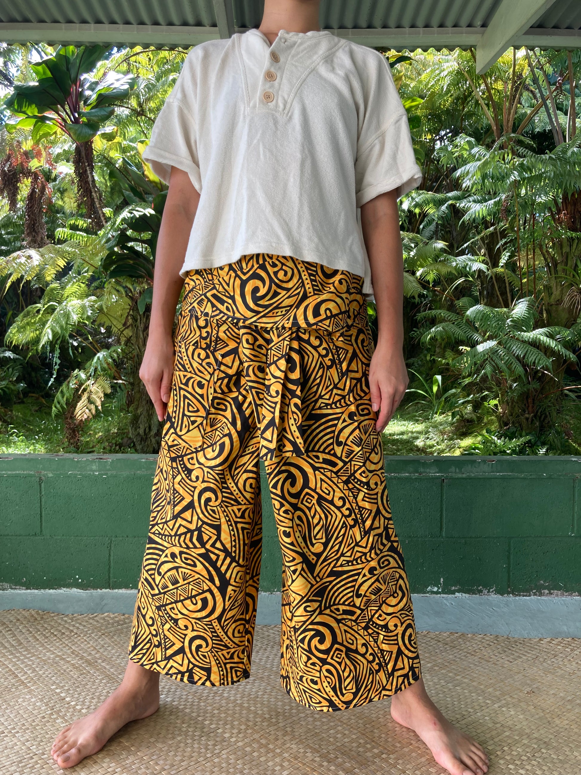 Hawaiian Pants・ Yellow Tapa/ Cotton 100%