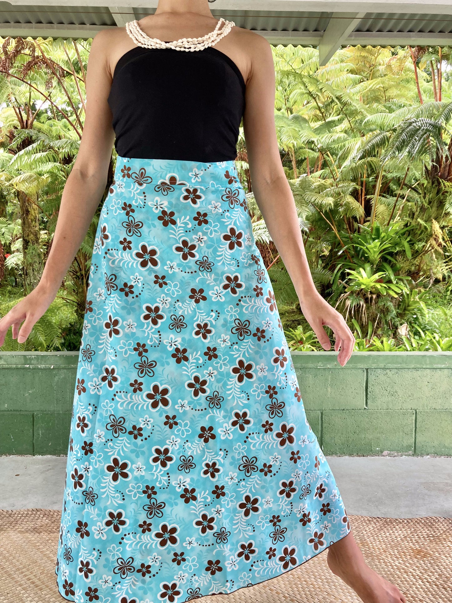 Hawaiian Wrap Skirt - Blue Flora